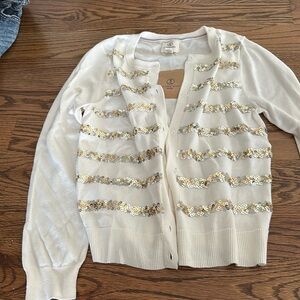 Lands end brand new cardigan with sequin stripes